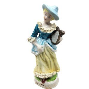 Vintage 1980s German Made Instrument Playing Porcelain Lady Figurine